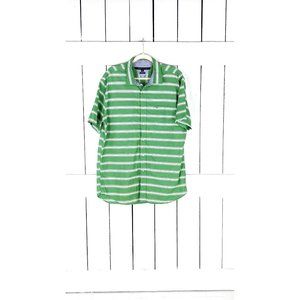 Tommy Hilfiger mens green white striped cotton short sleeve button down shirt XL